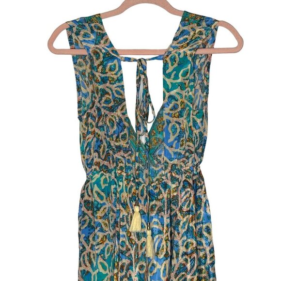 Bohemian Floral Maxi Dress With V-Neck & Tie Back - Women's Size S - Picture 9 of 14